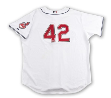 2007 CC Sabathia Cleveland Indians Jackie Robinson Day Game Worn and Signed Home Jersey(MLB AUTH)